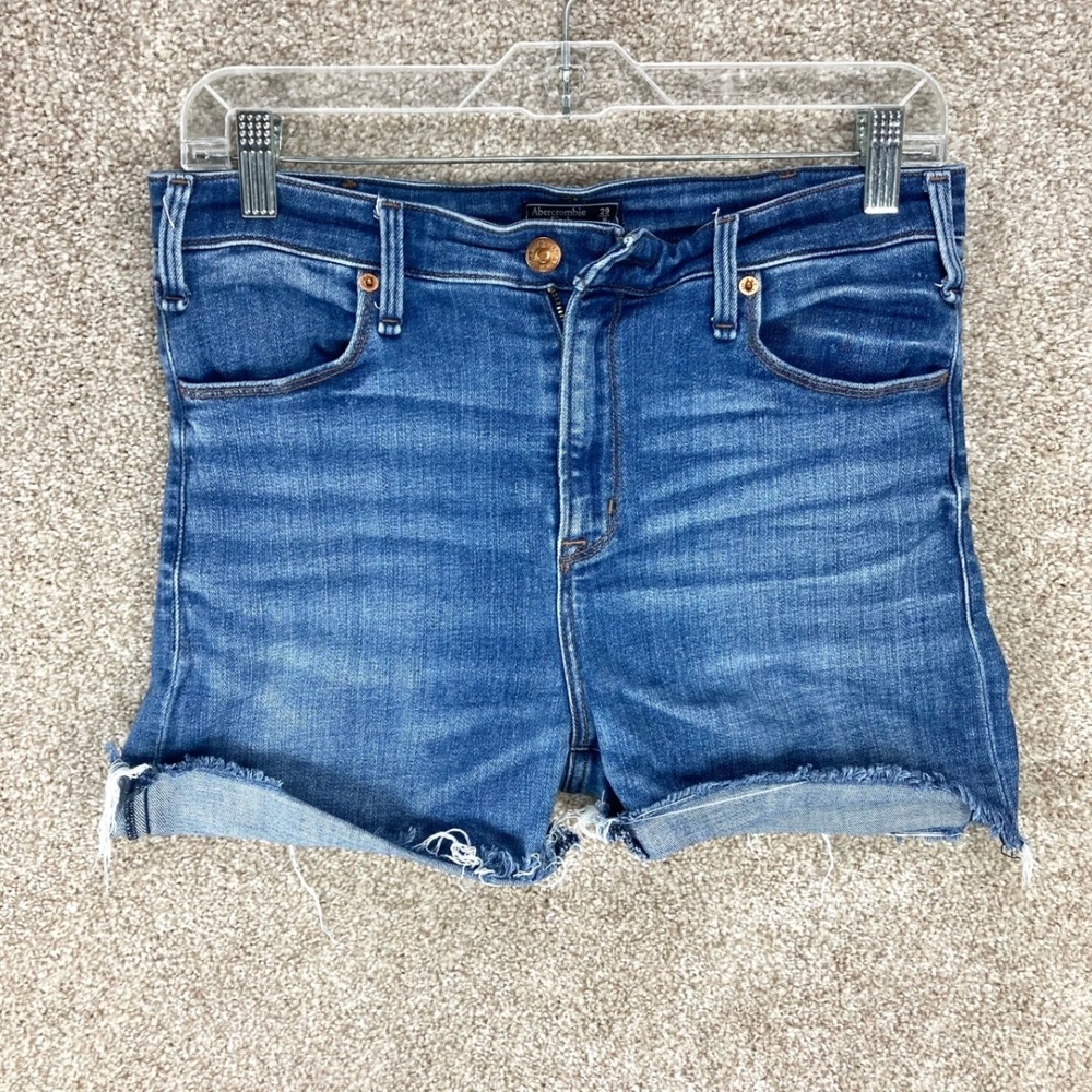 Abercrombie & Fitch Simone High Rise Denim Shorts Womens 29 Blue Frayed Hem Chic